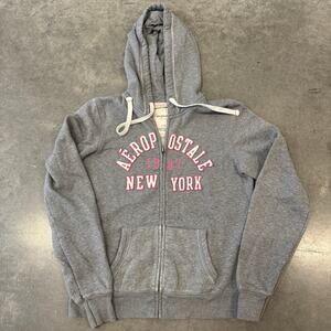 Vintage Y2k Aeropostale New York Pink Spellout Full Zip Hoodie Sweatshirt L